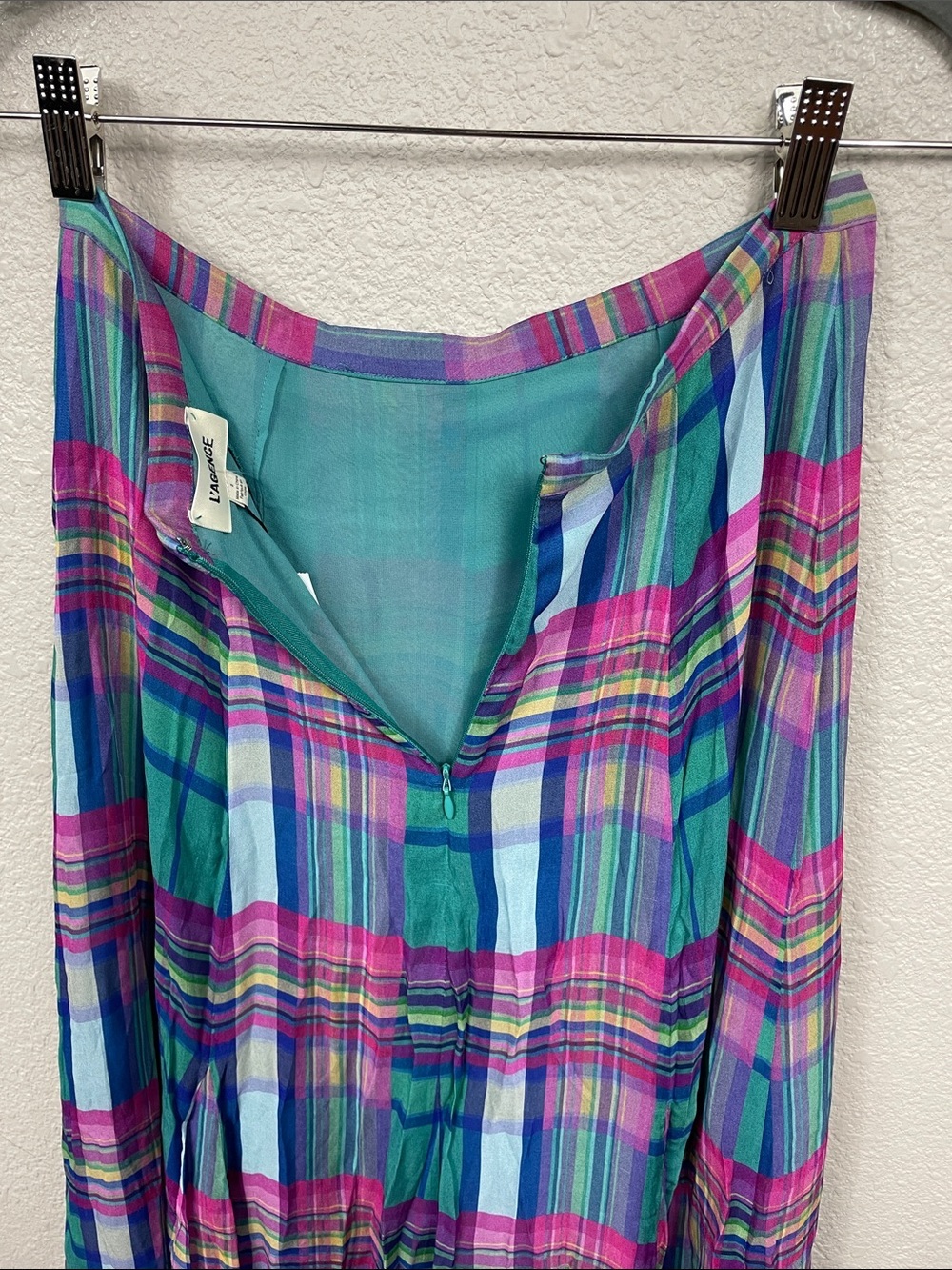 NWT L’Agence Patricia Plaid Maxi Skirt Teal Pink Sz 2 - Picture 7 of 12